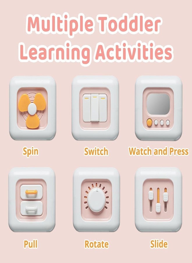 براند كونكور مكعب الأنشطة مونتيسوري من ماركة كونكر للأطفال الصغار من عمر 1-3 سنوات، ألعاب سفر بالسيارة، مكعب أنشطة لوحي، هدايا تعليمية تعليمية للأطفال من عمر 12-18 شهرًا (مروحة تعليمية 6 في 1 وردية اللون) - Image 3